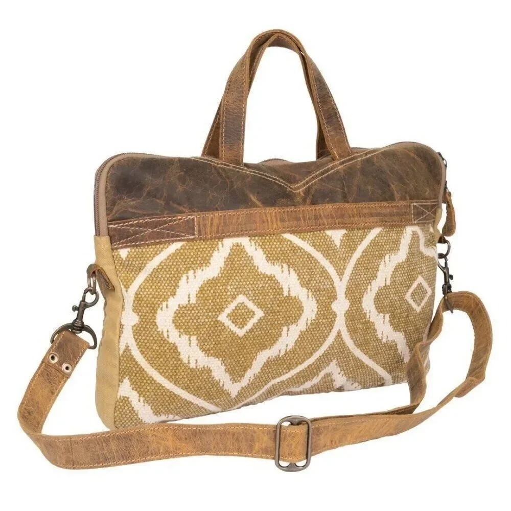 Myra Bag Handmade Molten Messenger Bag Upcycled Canvas & Cowhide Leather